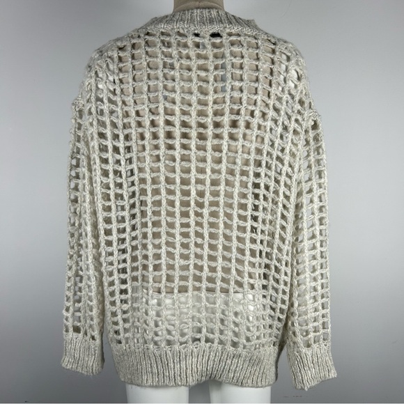 ❤️ Urban Outfitters Open Square Knit Holes Cream Oversized Sweater S - Picture 4 of 11